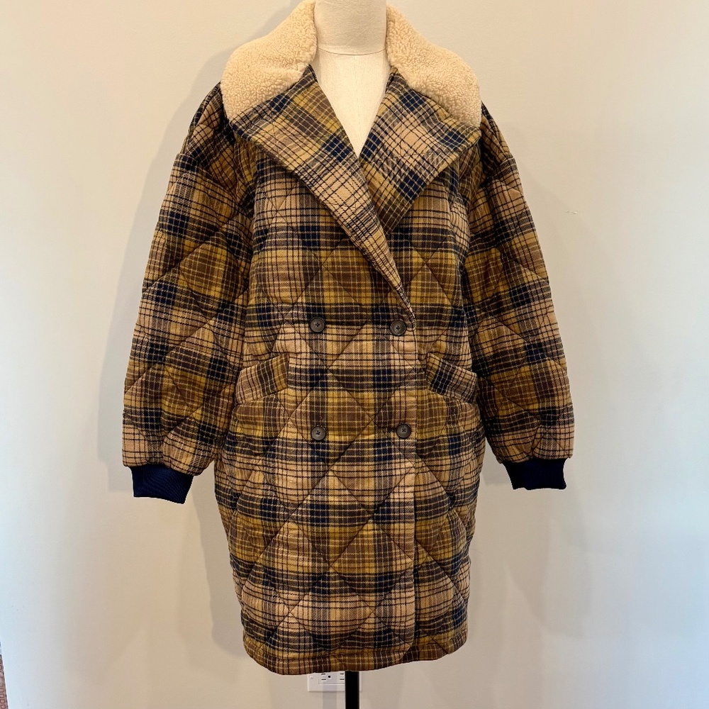 Levi's women's Quilted Cocoon Coat Size M Brown/Black Plaid